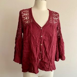 Maroon Lace Bell Sleeve Top